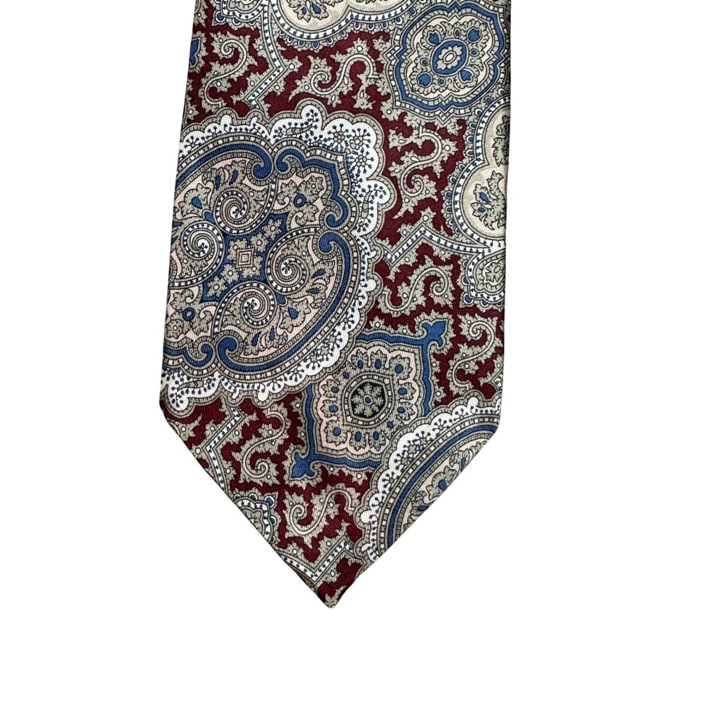 Wembley Mens Paisley Necktie Burgundy Navy Blue Tan Made in USA Polyester Tie